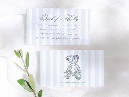 Preppy Vintage Teddy Bear Boy Baby Shower Invitation Bundle