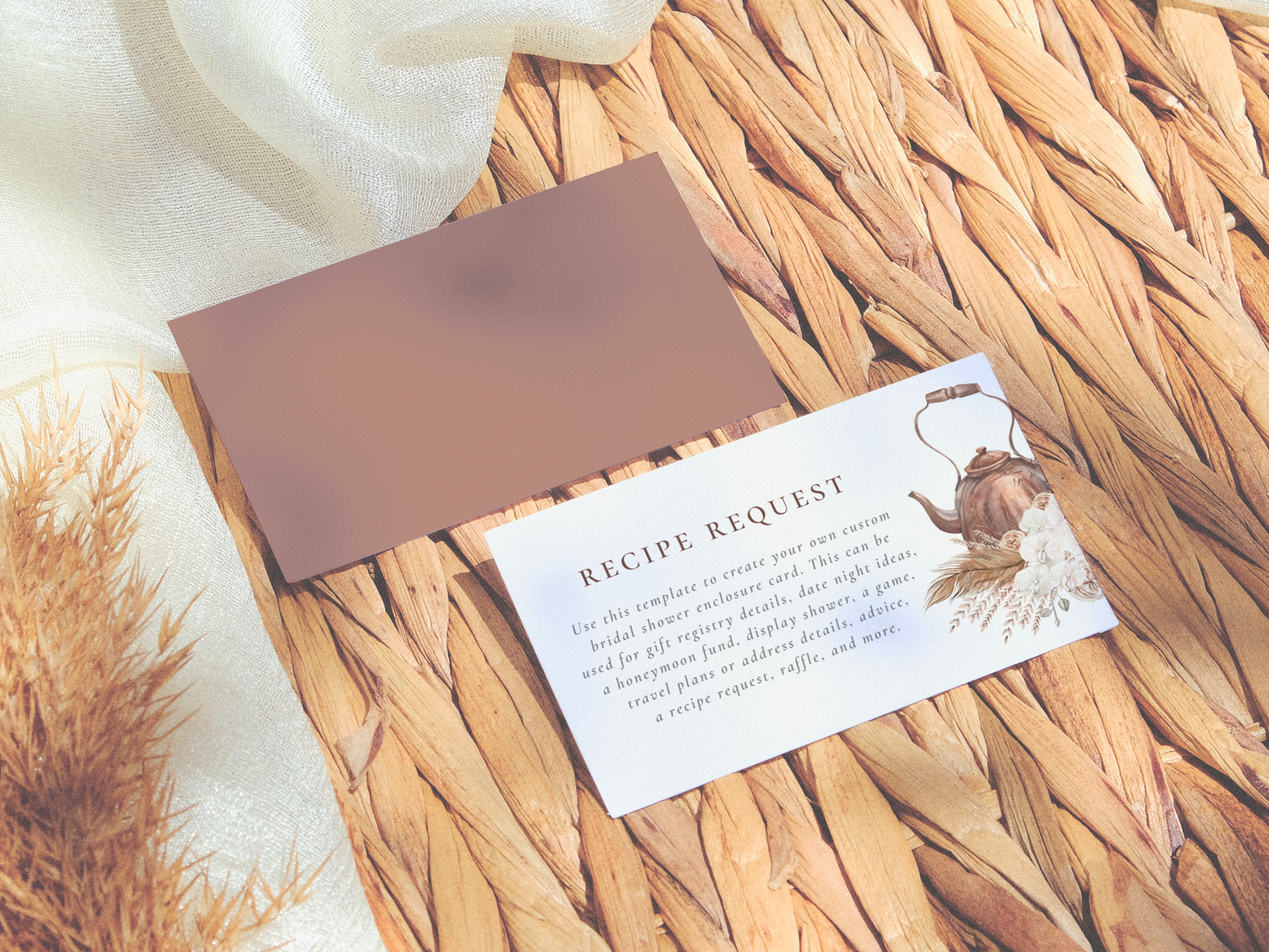 Time For Tea Boho Pampas Bridal Shower Invitation Bundle