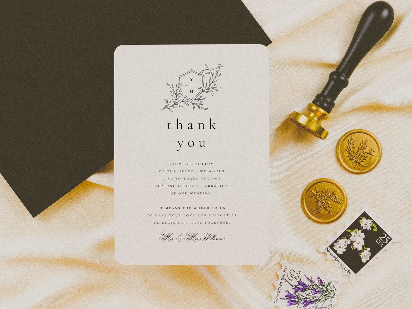 Illustrated Wedding Crest Botanical Wedding Invitation Suite