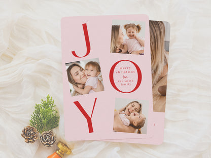Joy Editable Colors Modern 4 Photo Christmas Holiday Card