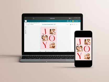 Joy Editable Colors Modern 4 Photo Christmas Holiday Card