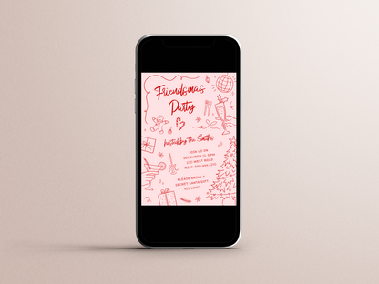 Friendsmas Whimsical Doodle Christmas Party Invitation