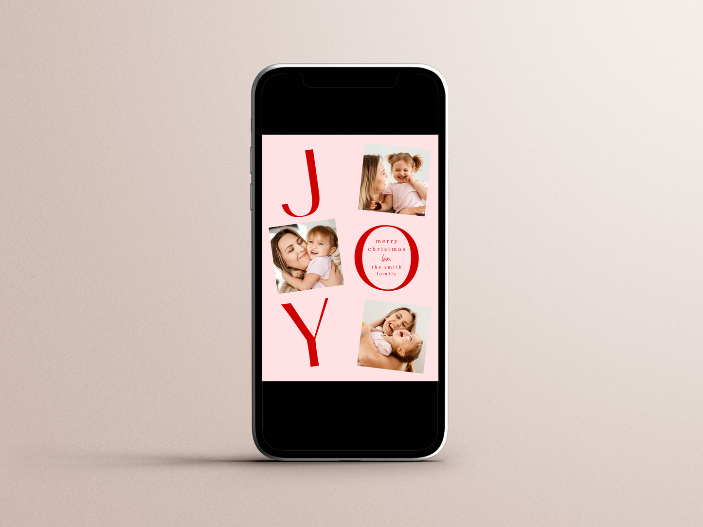 Joy Editable Colors Modern 4 Photo Christmas Holiday Card