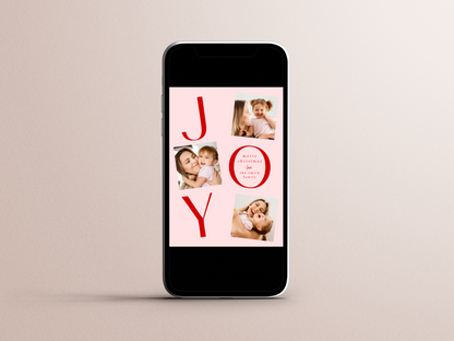 Joy Editable Colors Modern 4 Photo Christmas Holiday Card