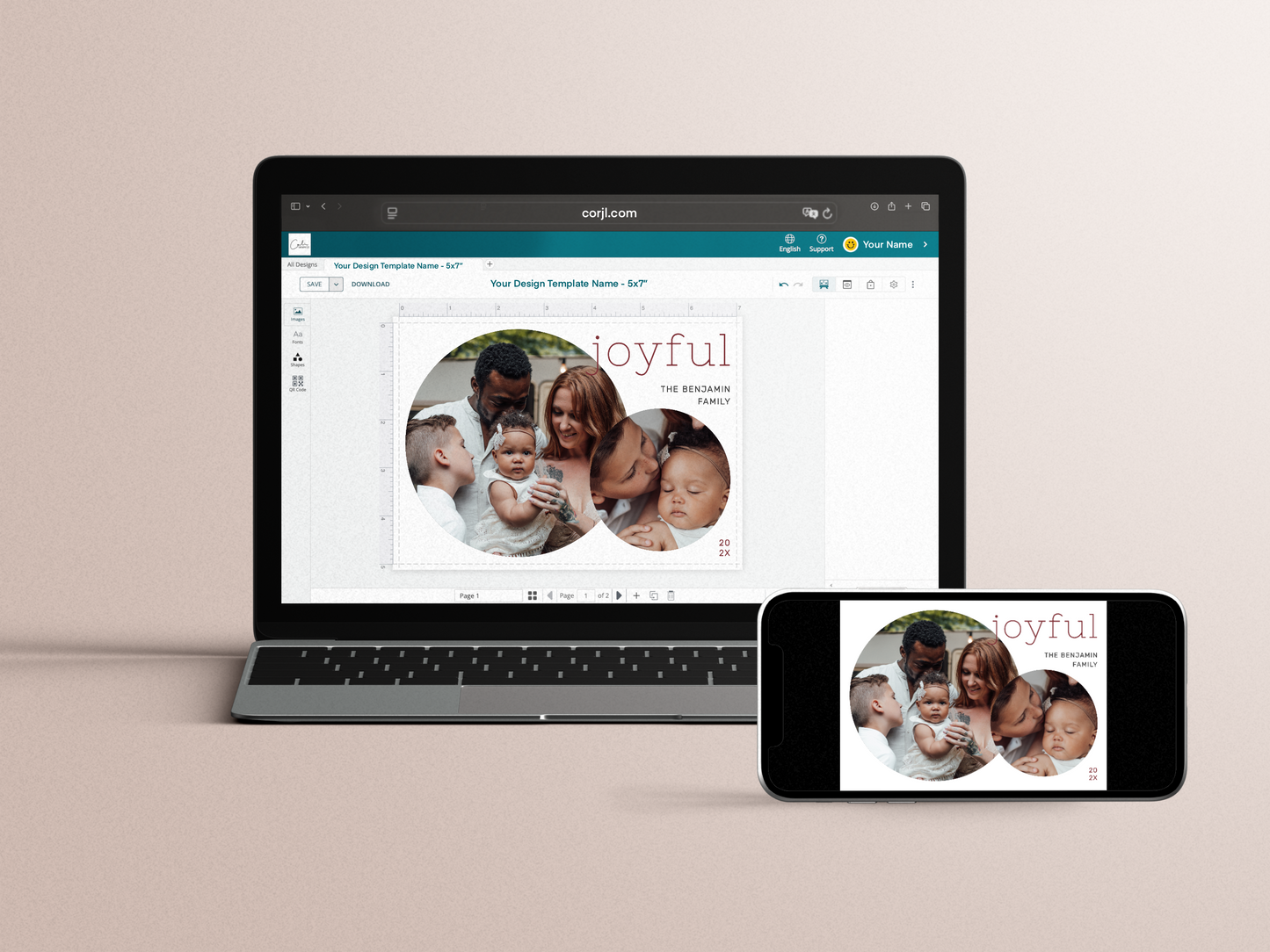 Joyful Modern 2 Photo Christmas Holiday Card