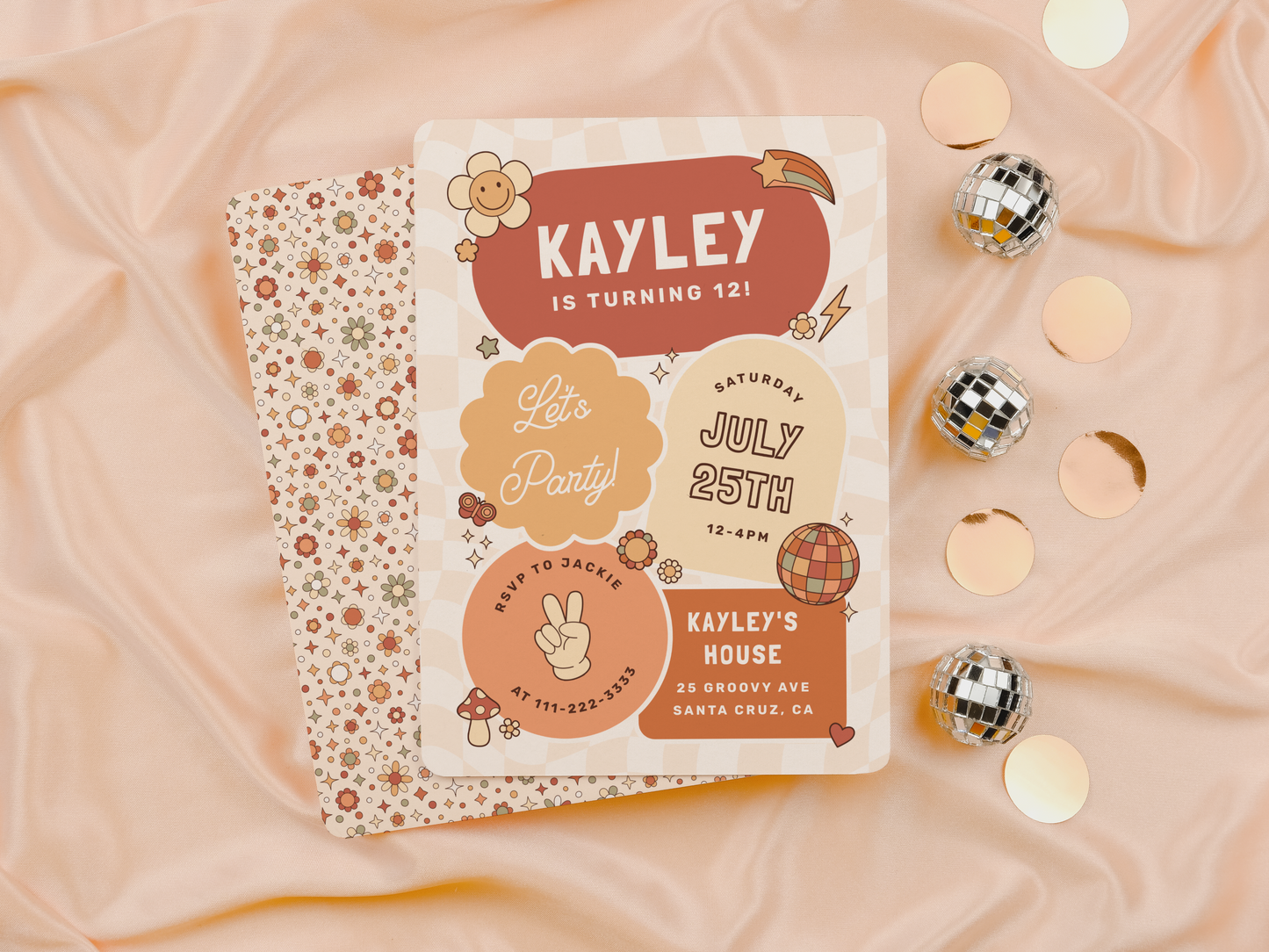 Groovy Daisy Retro Girl Birthday Party Invitation Bundle