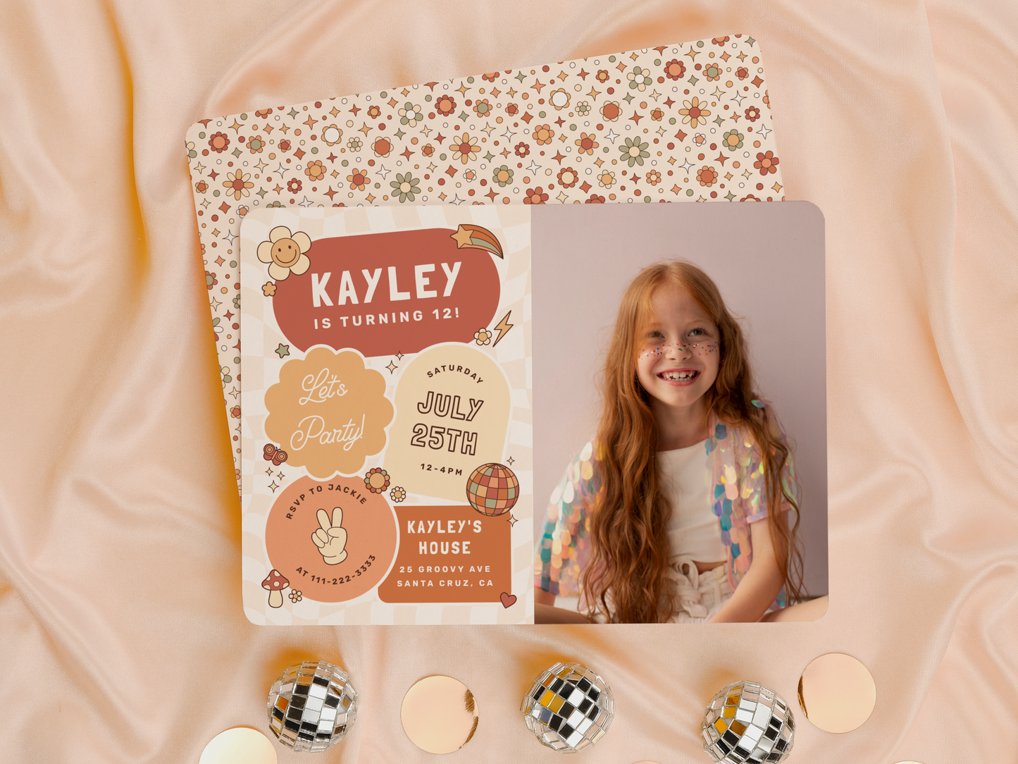 Groovy Daisy Retro Girl Birthday Party Invitation Bundle
