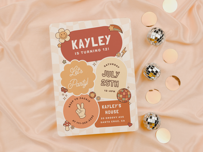 Groovy Daisy Retro Girl Birthday Party Invitation Bundle