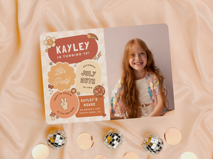 Groovy Daisy Retro Girl Birthday Party Invitation Bundle