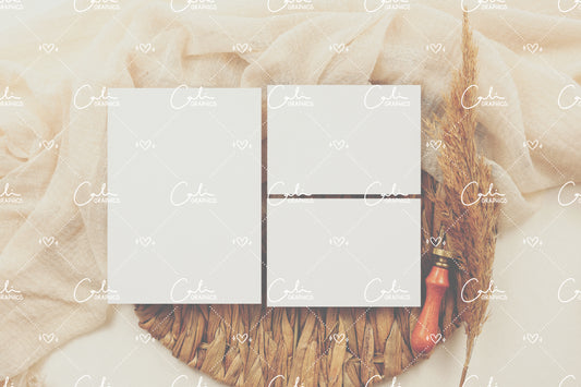 Boho Soft & Pampas 5x7 & 3.5x5 Right Horizontal Card Mock-up