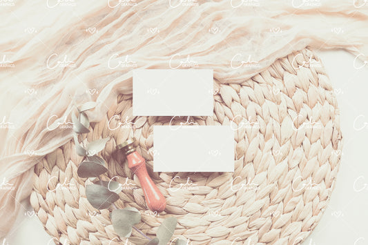 Earth & Eucalyptus 3.5x2 Card Front & Back Mock-up