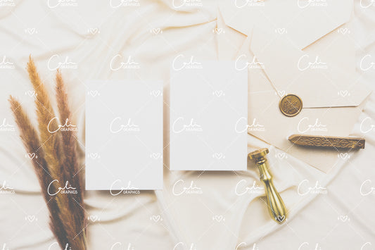 Elegant Cream 3.5x5 Vertical Card Front & Back Mock-up