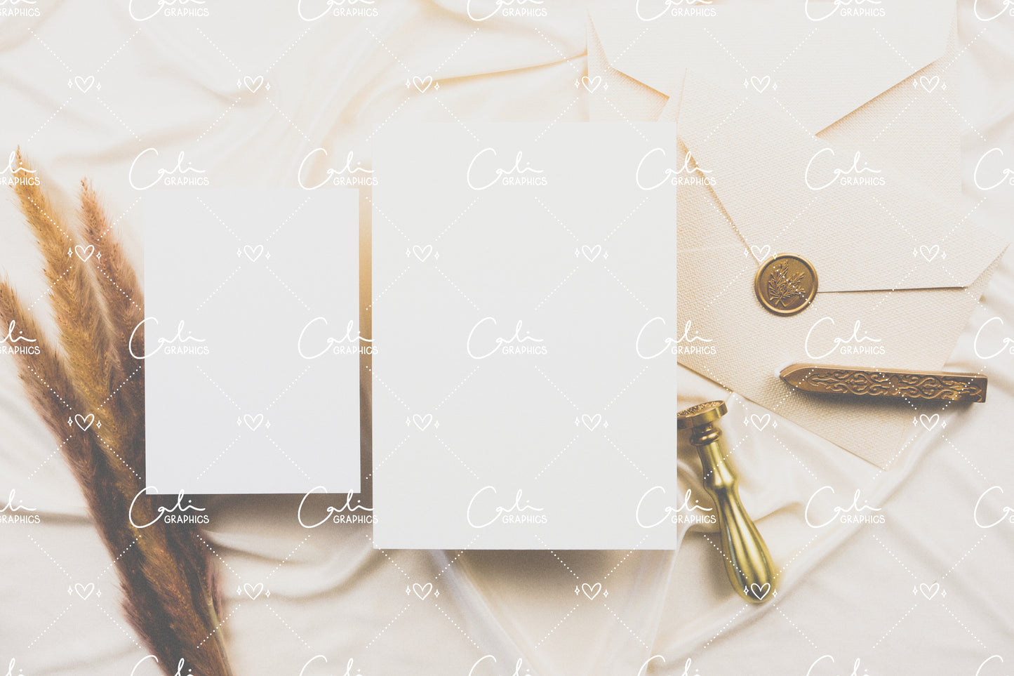 Elegant Cream 5x7 & 3.5x5 Left Vertical Card Mock-up