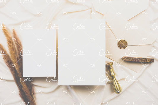 Elegant Cream 5x7 & 3.5x5 Left Vertical Card Mock-up