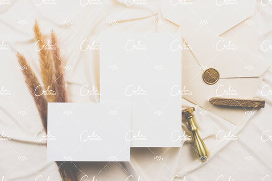 Elegant Cream 5x7 & 3.5x5 Left Horizontal Card Mock-up