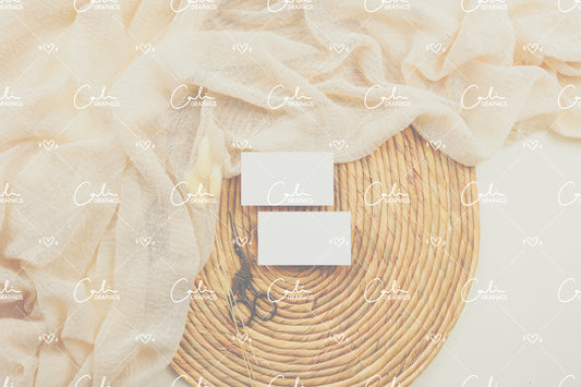 Boho Soft & Bunny Tail 3.5x2 Card Front & Back Mock-up
