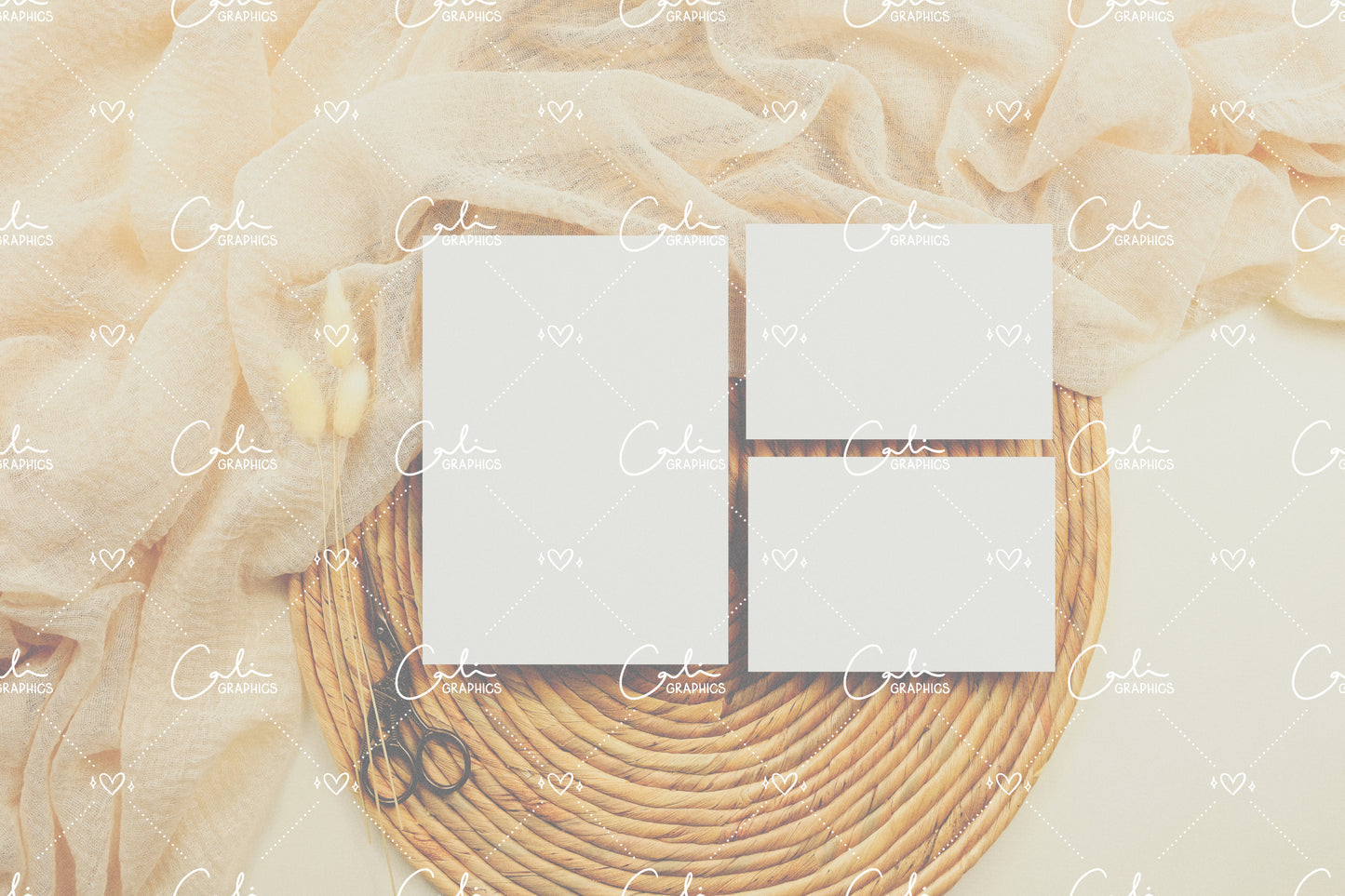 Boho Soft & Bunny Tail 5x7 & 3.5x5 Right Horizontal Card Mock-up