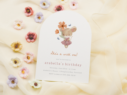 Little Mouse Wild One Wildflower First Birthday Party Invitation Bundle