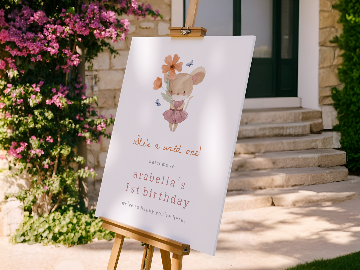 Little Mouse Wild One Wildflower First Birthday Party Invitation Bundle