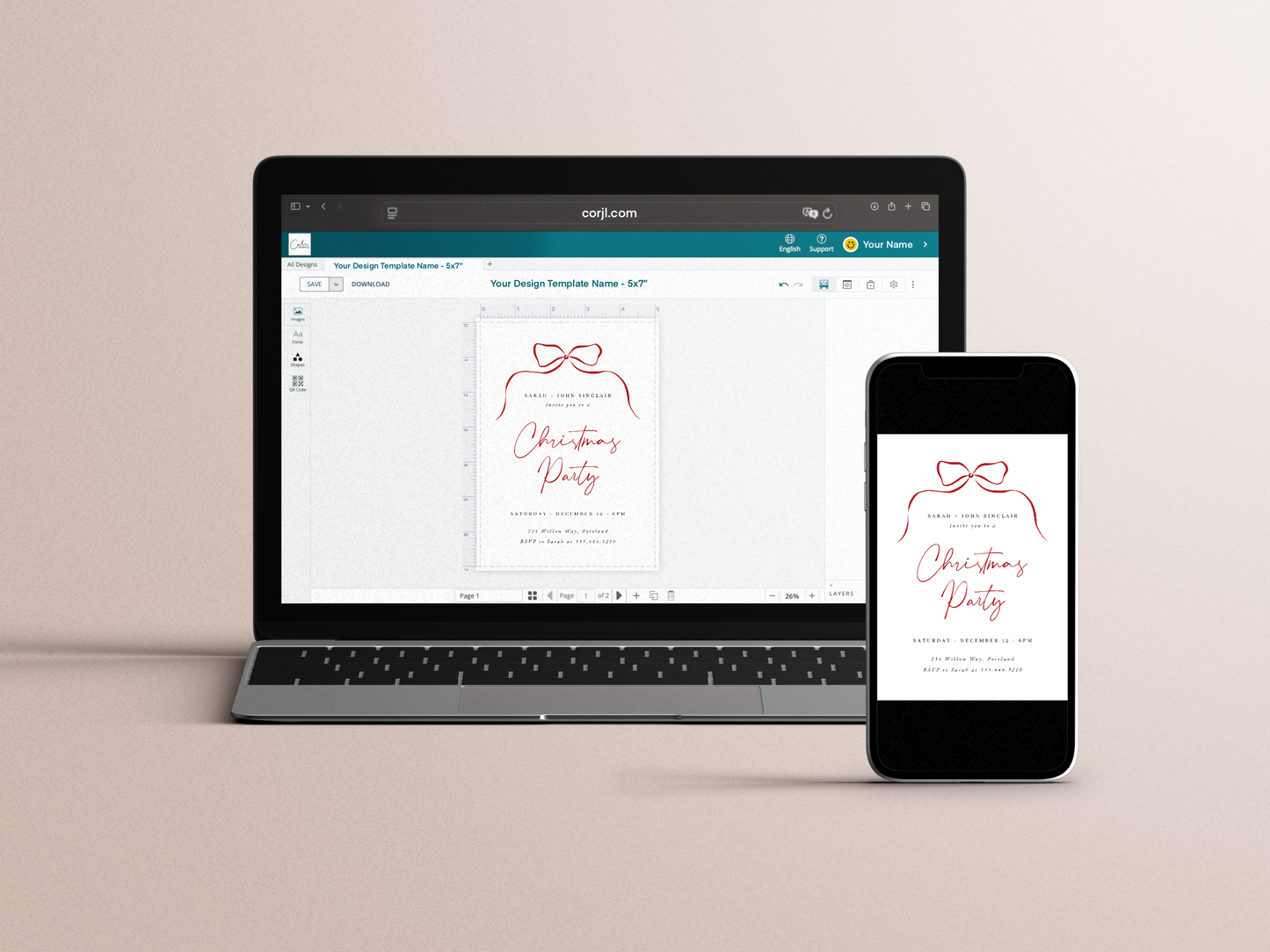 Elegant Minimalist Bow Christmas Holiday Party Invitation