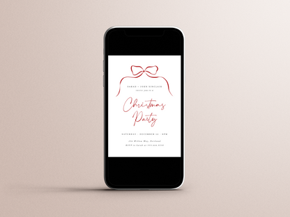 Elegant Minimalist Bow Christmas Holiday Party Invitation