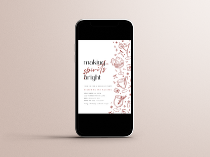 Making Spirits Bright Doodle Christmas Party Invitation