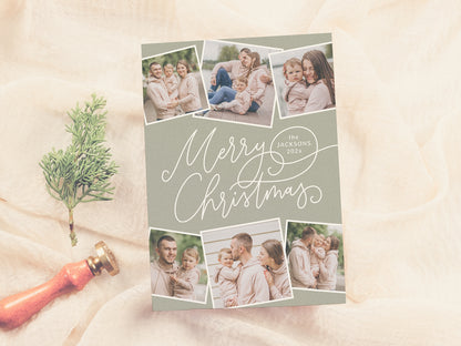 Sage Green Calligraphy Christmas Holiday Photo Card