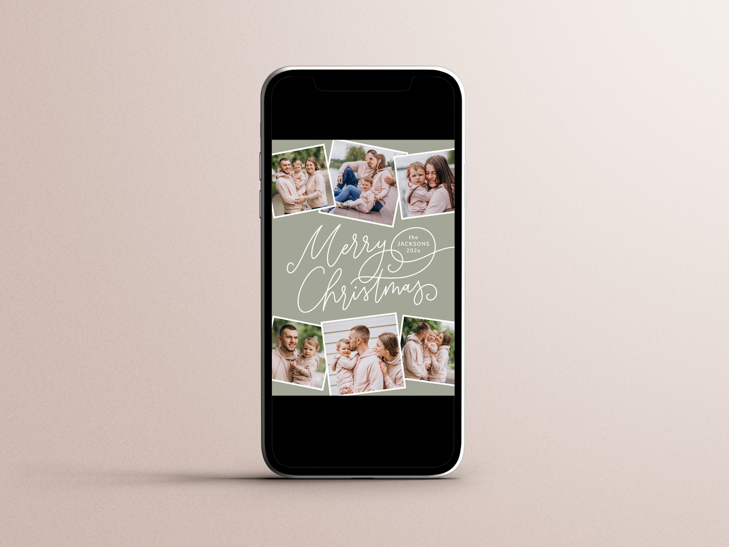 Sage Green Calligraphy Christmas Holiday Photo Card