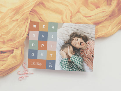 Merry & Bright Modern Colorful Christmas Photo Card