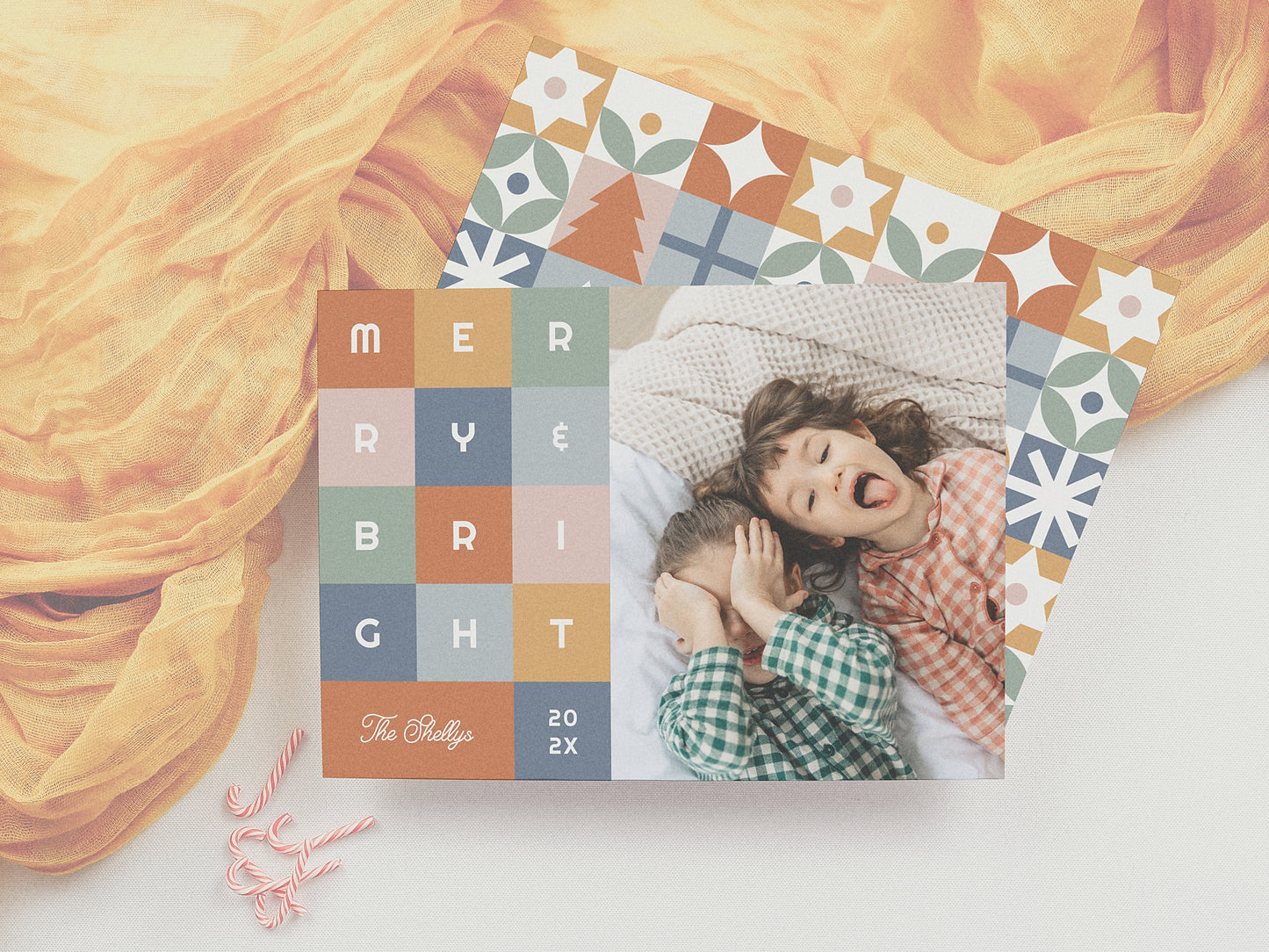 Merry & Bright Modern Colorful Christmas Photo Card