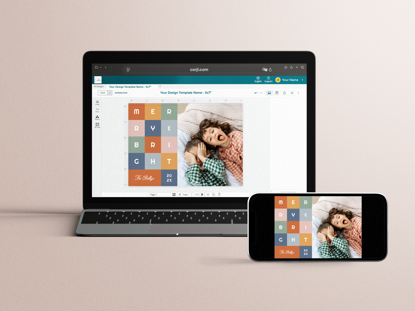 Merry & Bright Modern Colorful Christmas Photo Card