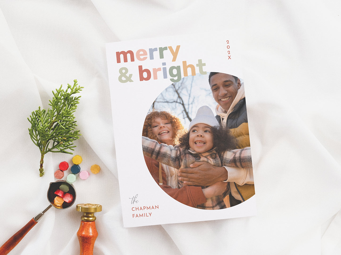 Merry & Bright Modern Colorful Christmas Photo Holiday Card