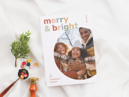 Merry & Bright Modern Colorful Christmas Photo Holiday Card