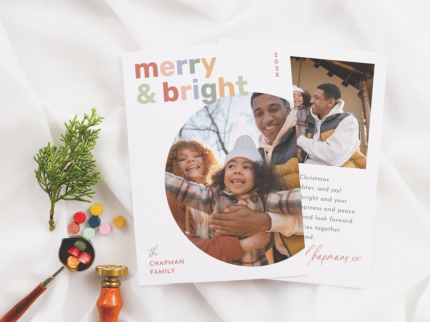 Merry & Bright Modern Colorful Christmas Photo Holiday Card