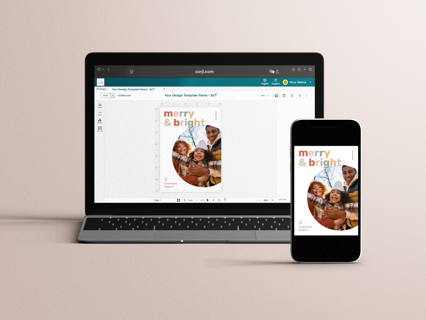 Merry & Bright Modern Colorful Christmas Photo Holiday Card