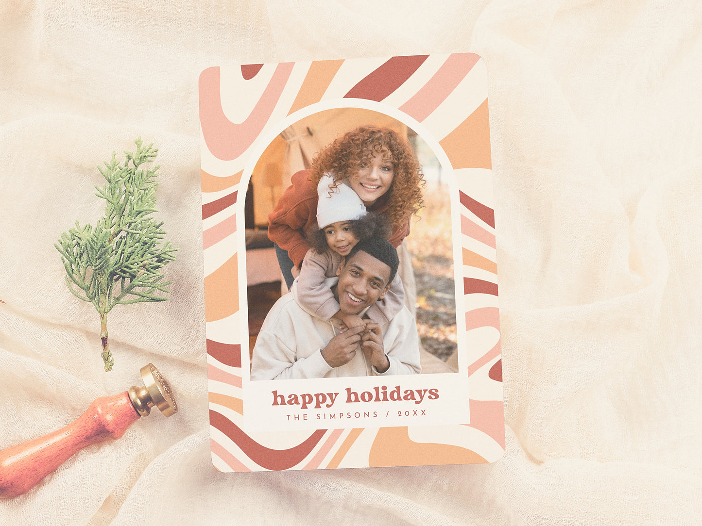 Modern Arch Groovy Christmas Holiday Photo Card