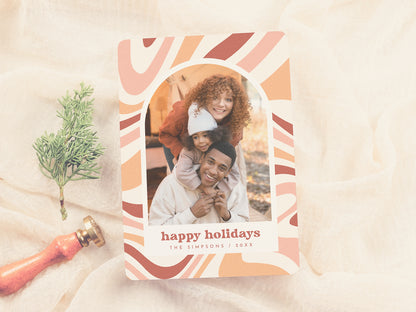 Modern Arch Groovy Christmas Holiday Photo Card