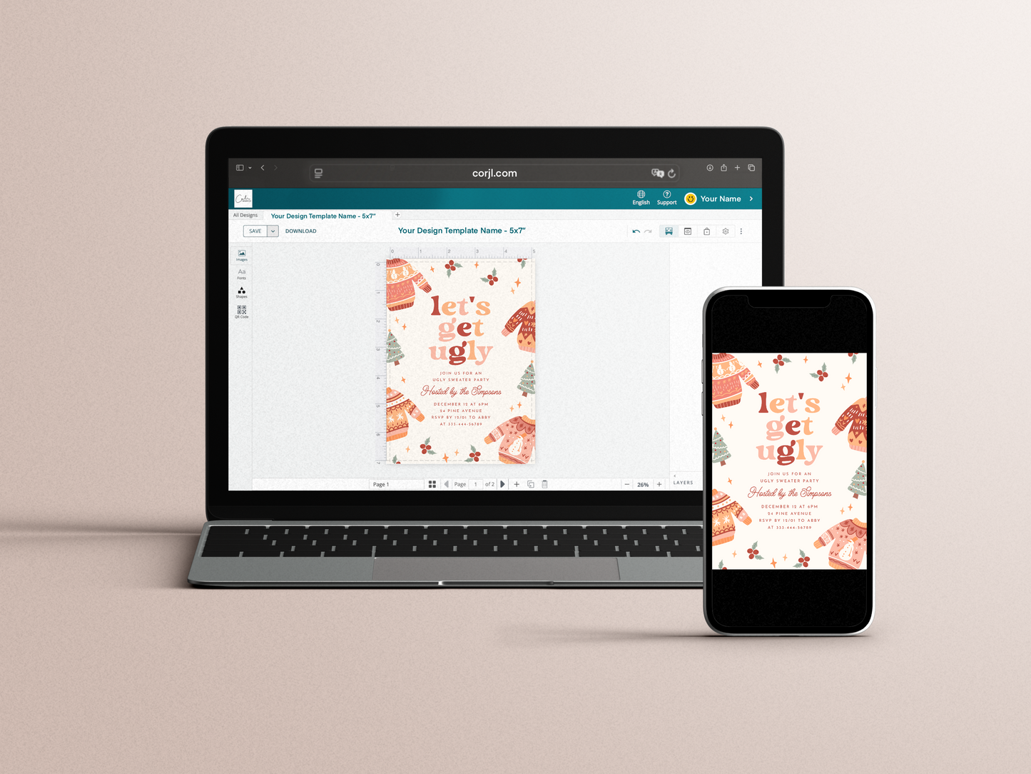 Let's Get Ugly Retro Christmas Ugly Sweater Party Invitation