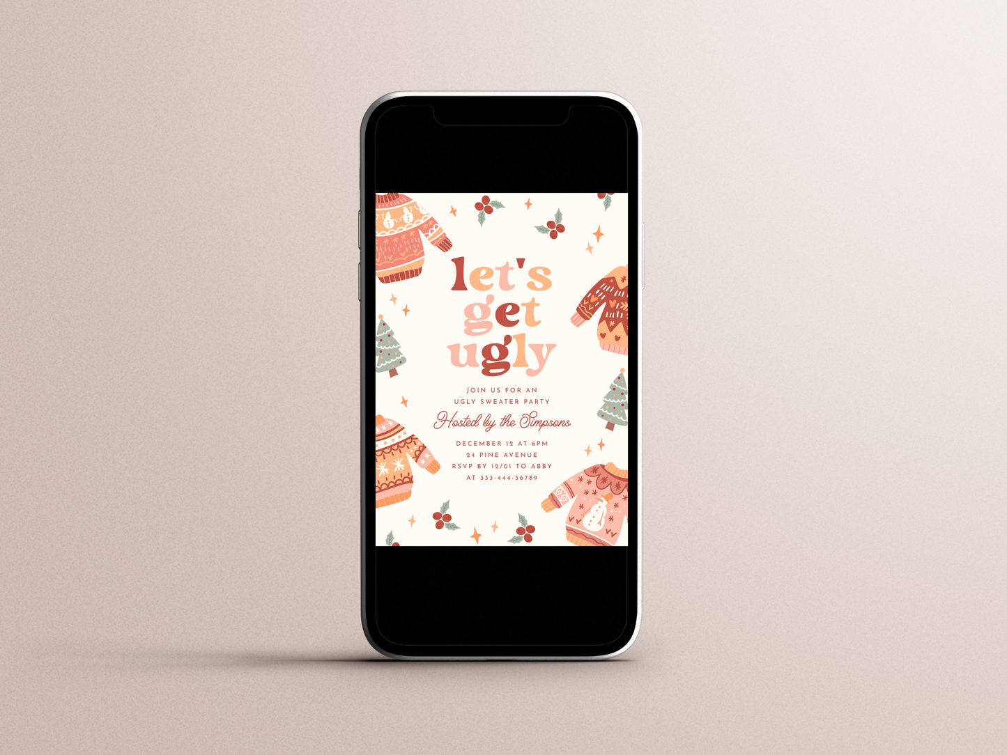 Let's Get Ugly Retro Christmas Ugly Sweater Party Invitation