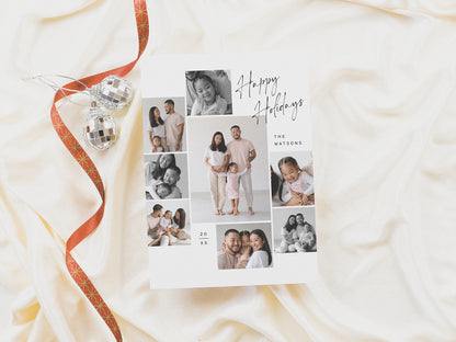 Modern Minimalist 9 Photo Collage Christmas Holiday Card