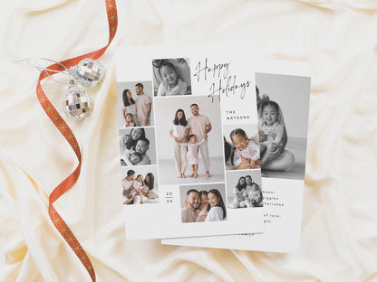 Modern Minimalist 9 Photo Collage Christmas Holiday Card