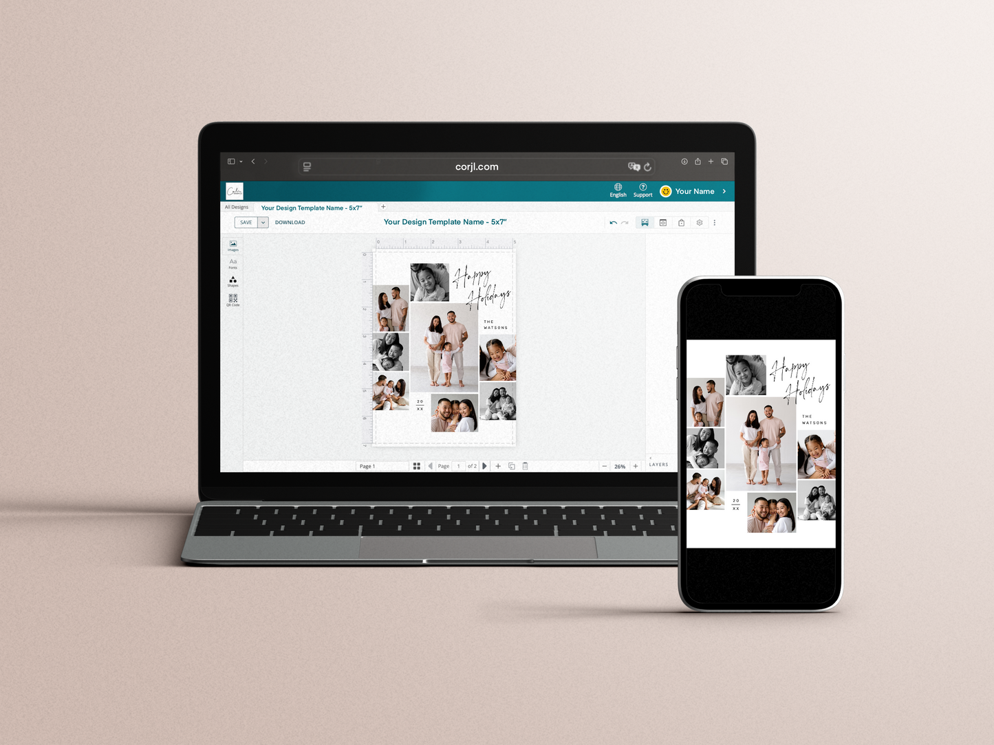 Modern Minimalist 9 Photo Collage Christmas Holiday Card