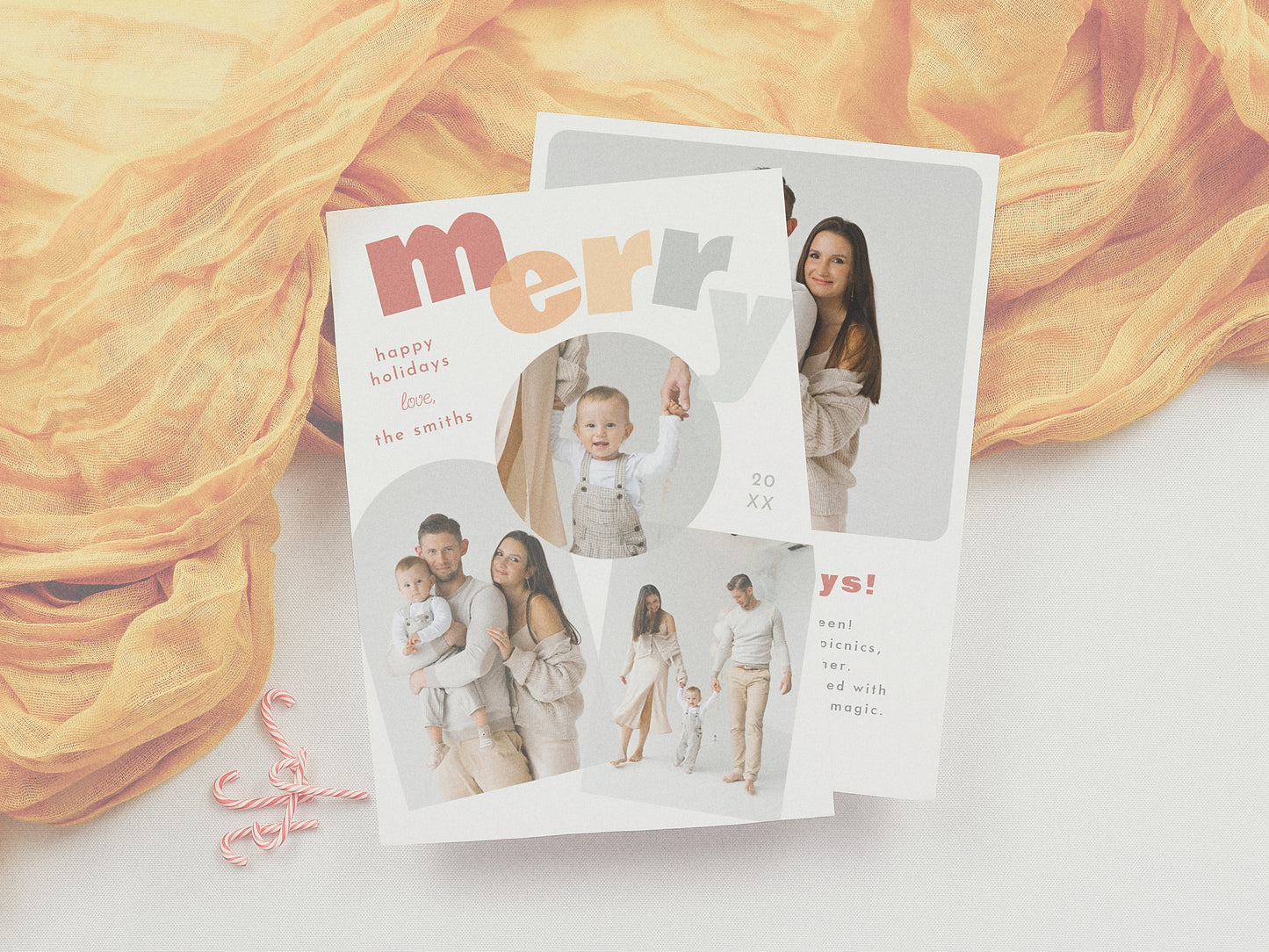 Modern Merry Arch Christmas Photo Collage Holiday Card