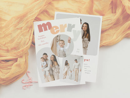 Modern Merry Arch Christmas Photo Collage Holiday Card