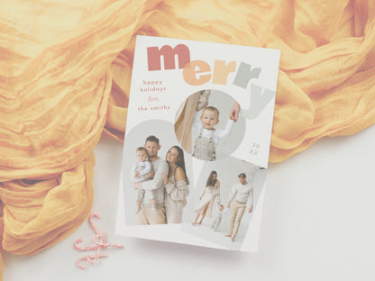 Modern Merry Arch Christmas Photo Collage Holiday Card