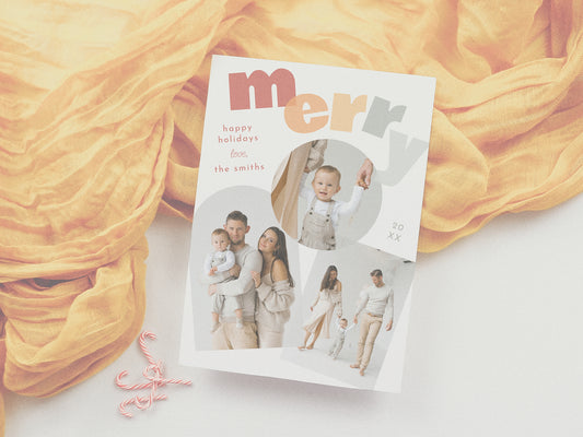 Modern Merry Arch Christmas Photo Collage Holiday Card