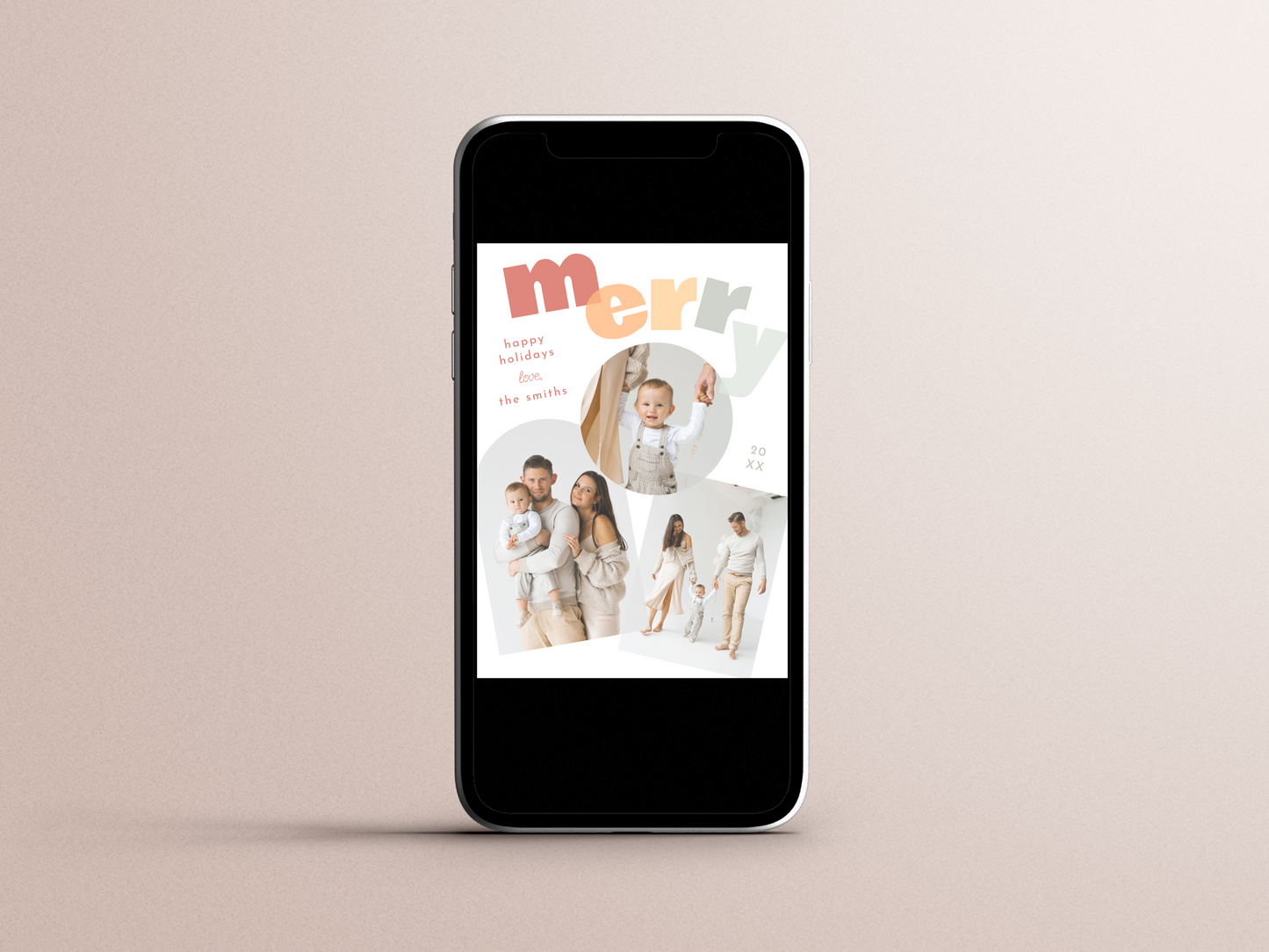 Modern Merry Arch Christmas Photo Collage Holiday Card