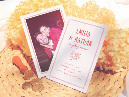 Love Struck Hand Drawn Cupid Photo Retro Wedding Invitation