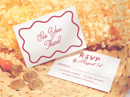 Wavy Frame Whimsical 70/80s Retro Wedding Invitation Suite