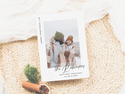 Our First Christmas Modern Newlywed Christmas Photo Card